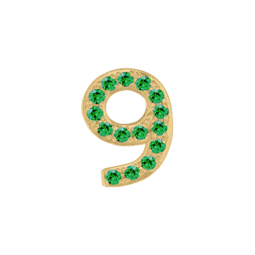 Green Garnet + 14k Yellow Gold Number Charm