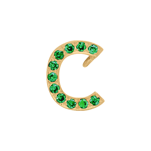 Green Garnet + 14k Yellow Gold Letter Charm