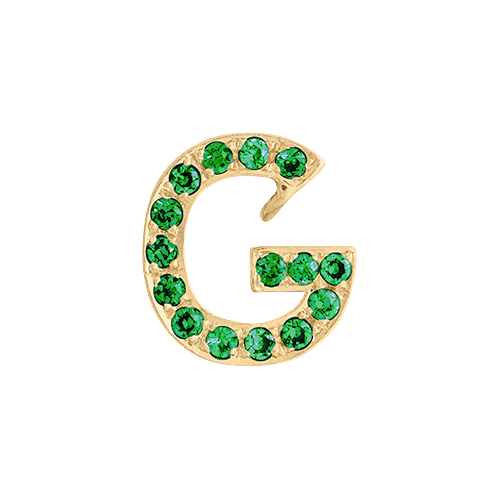 Green Garnet + 14k Yellow Gold Letter Charm