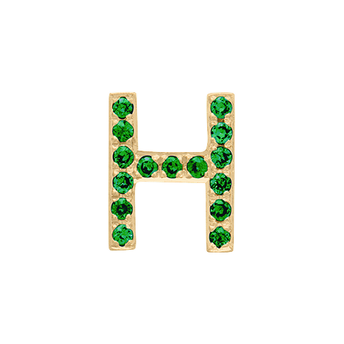 Green Garnet + 14k Yellow Gold Letter Charm