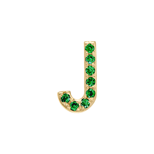 Green Garnet + 14k Yellow Gold Letter Charm