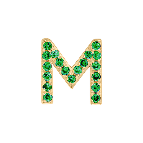 Green Garnet + 14k Yellow Gold Letter Charm