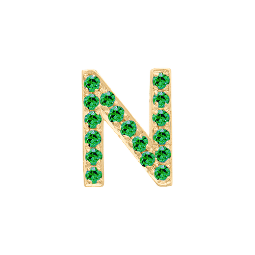 Green Garnet + 14k Yellow Gold Letter Charm