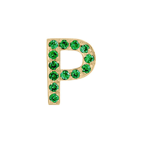 Green Garnet + 14k Yellow Gold Letter Charm