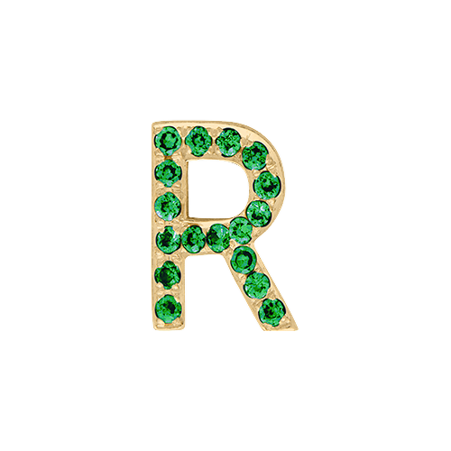 Green Garnet + 14k Yellow Gold Letter Charm