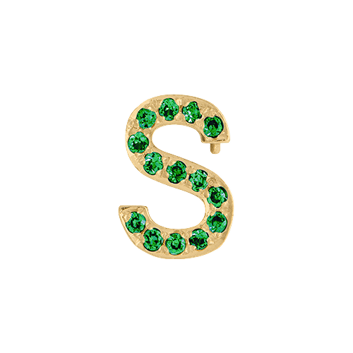 Green Garnet + 14k Yellow Gold Letter Charm