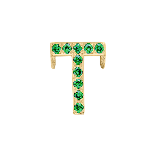 Green Garnet + 14k Yellow Gold Letter Charm