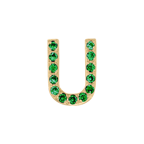 Green Garnet + 14k Yellow Gold Letter Charm