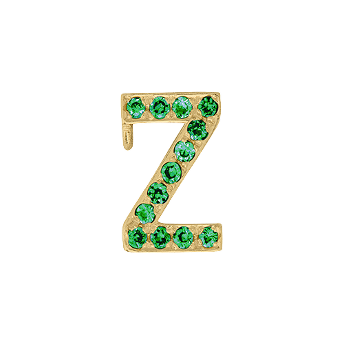 Green Garnet + 14k Yellow Gold Letter Charm