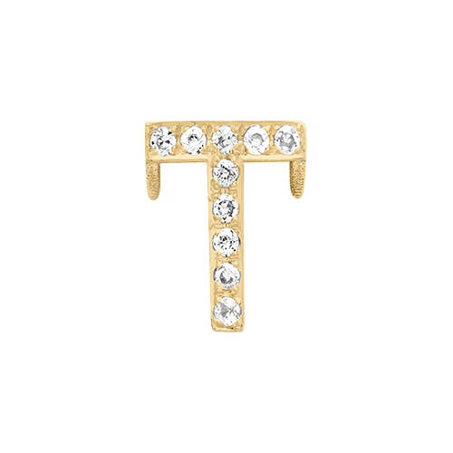 White Diamond + 14k Yellow Gold Letter Charm