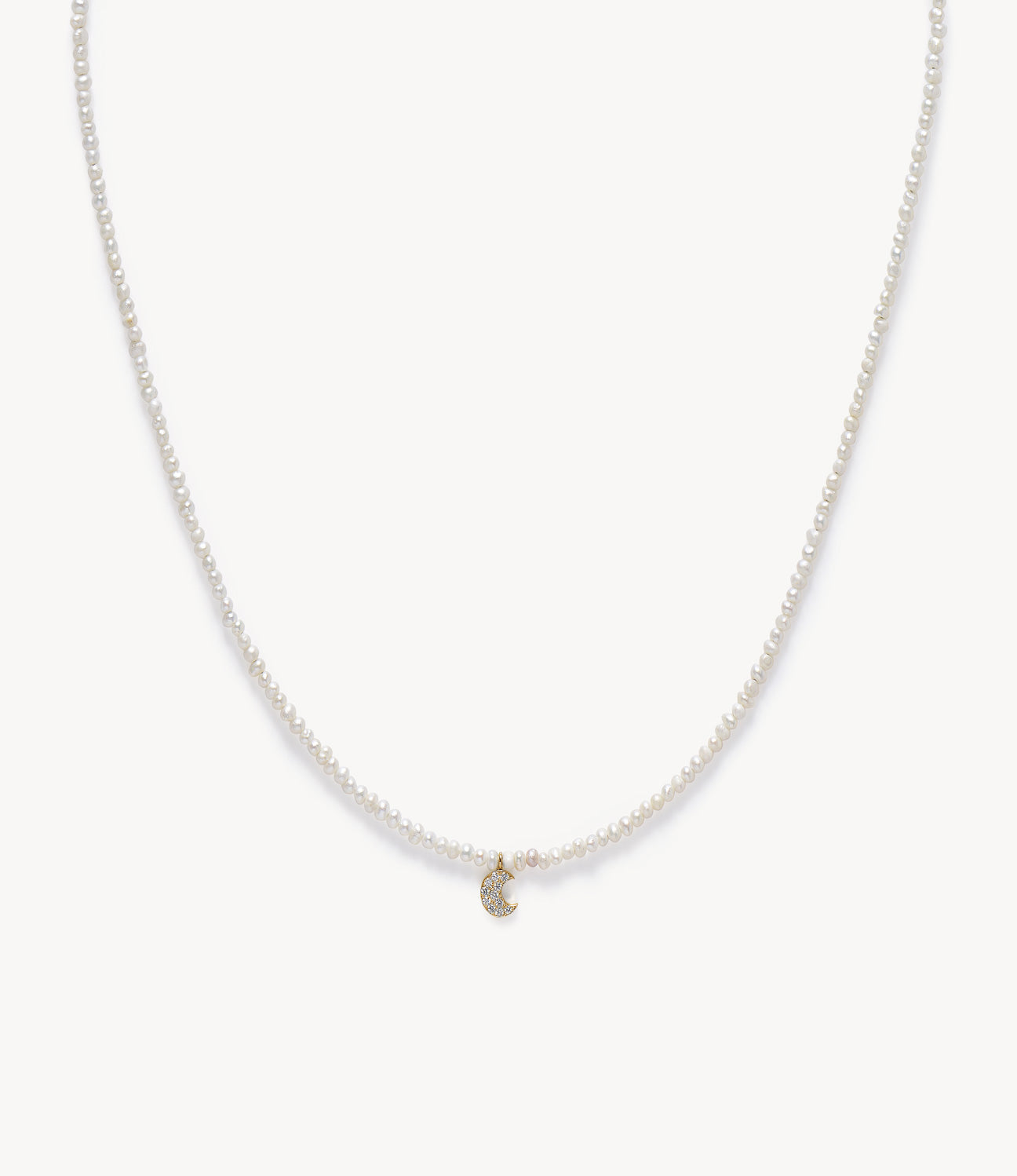 Baby Potato Pearl & Diamond Moon Necklace