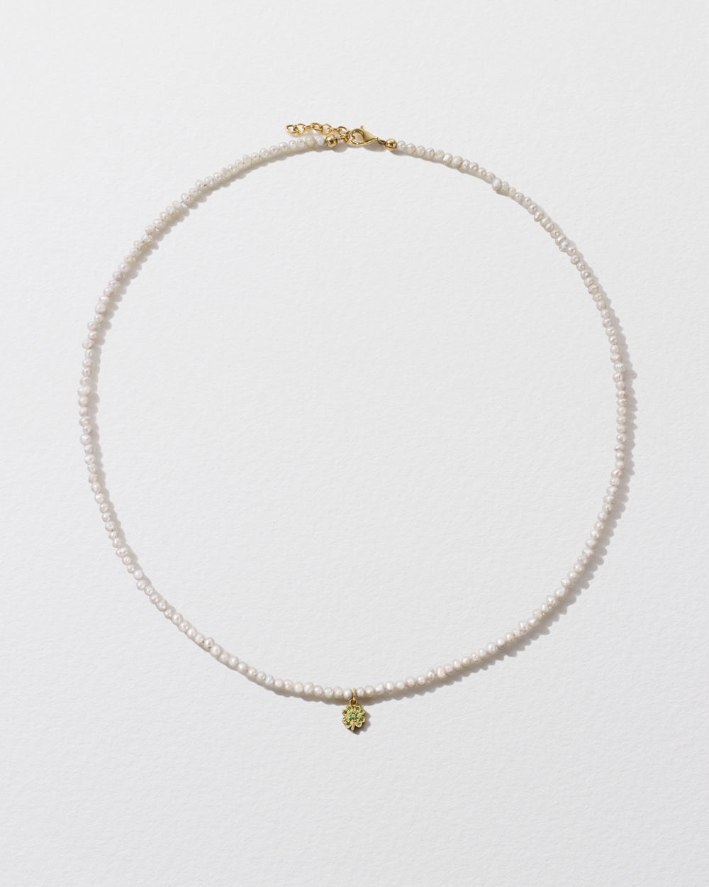 Baby Potato Pearl & Tsavorite Clover Beaded Necklace