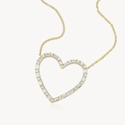 Baguette-Cut Diamond Heart Necklace