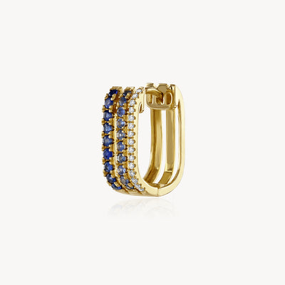 Triple Diamond & Blue Sapphire Row Hoop Earring