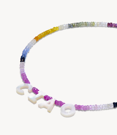 Rainbow Sapphire & Pearl 'Ciao' Beaded Necklace