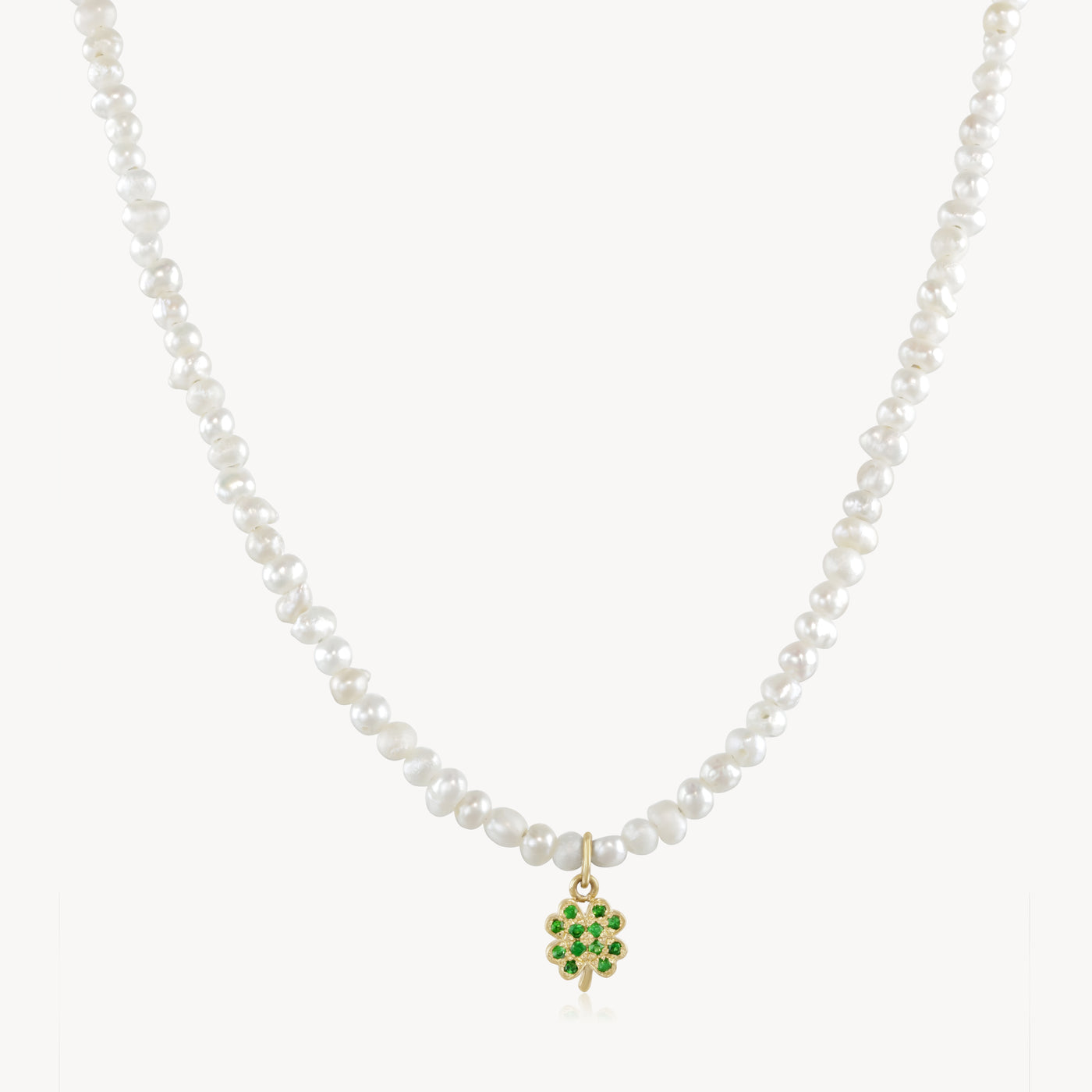 Tsavorite Clover & Baby Potato Pearl Beaded Necklace