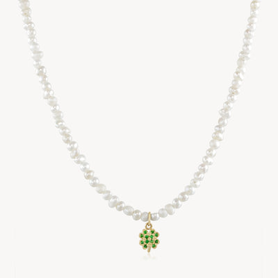 Tsavorite Clover & Baby Potato Pearl Beaded Necklace