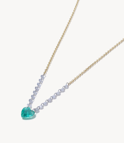 Emerald Heart Necklace with Drilled Diamond Chain