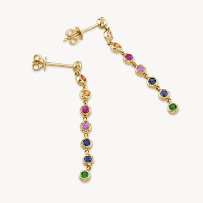 Rainbow Sapphire Bezel Drop Stud Earrings