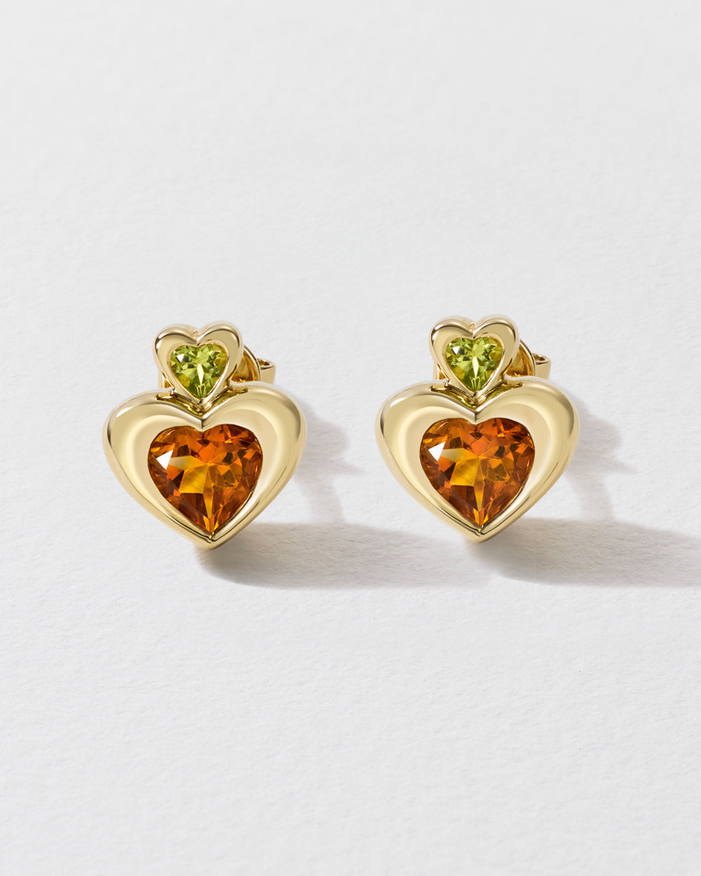 Citrine & Peridot Total Stud Double Heart Earrings