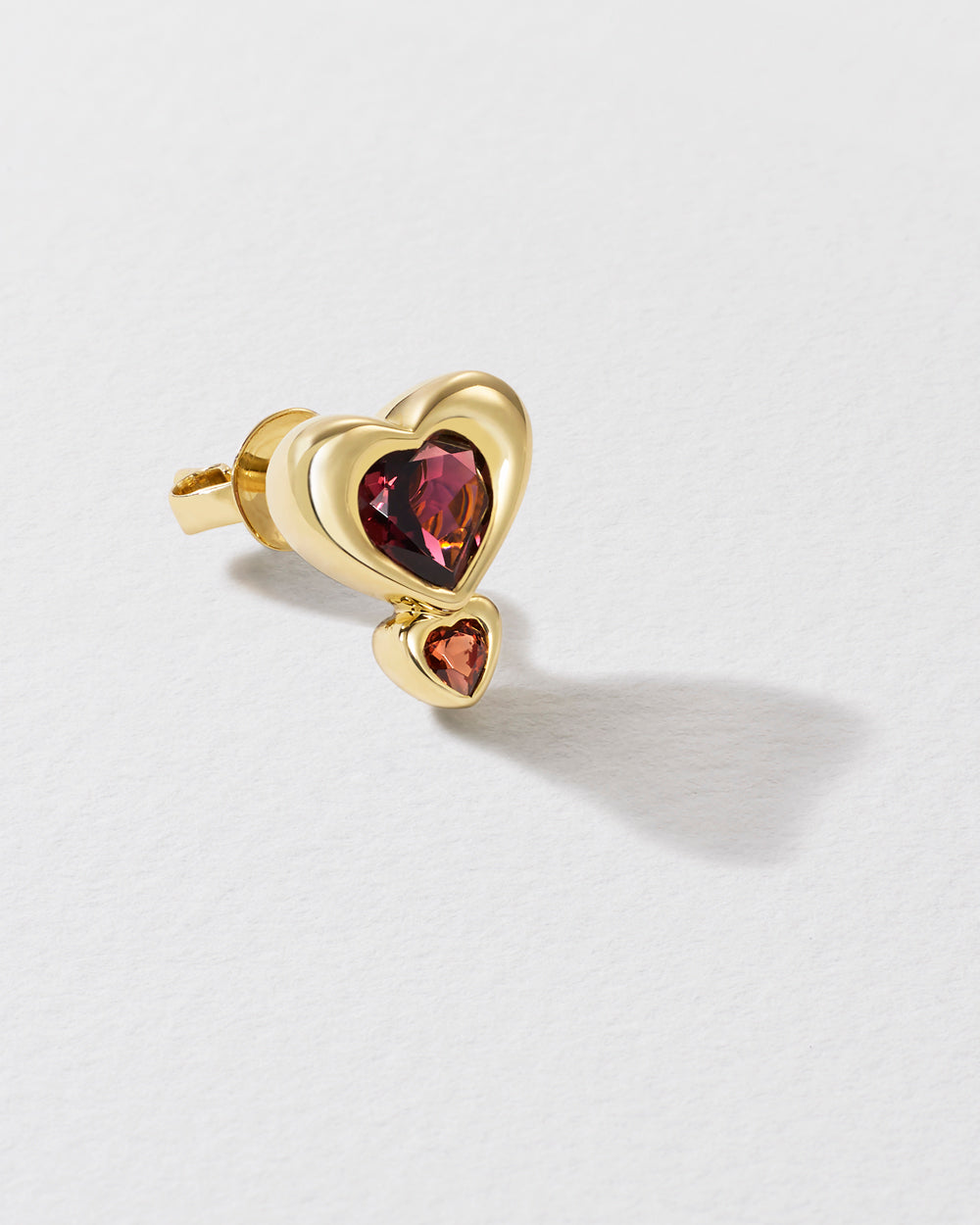 Tourmaline & Garnet Total Stud Double Heart Earring
