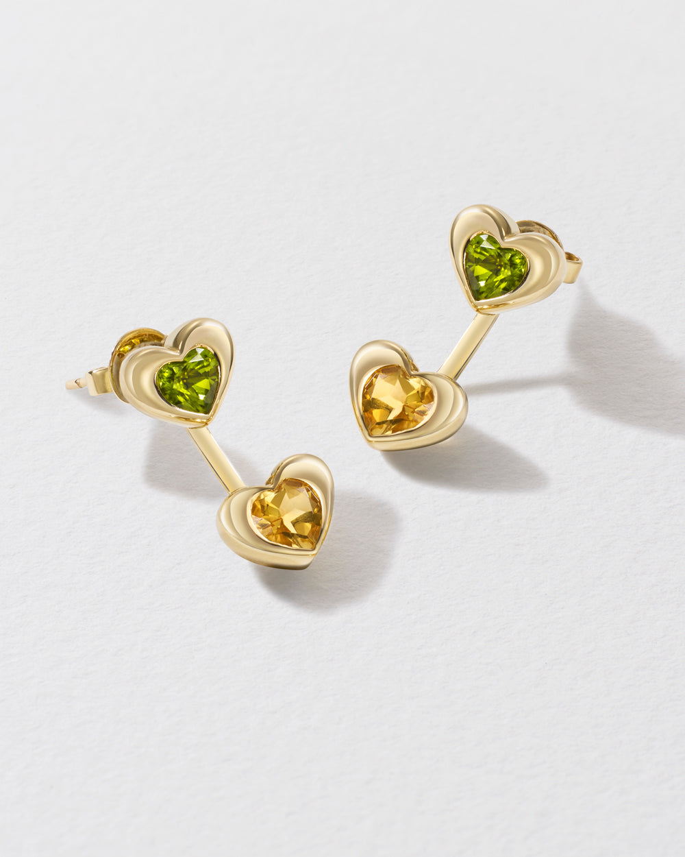 Citrine & Peridot Hearts Stud & Jacket Earrings