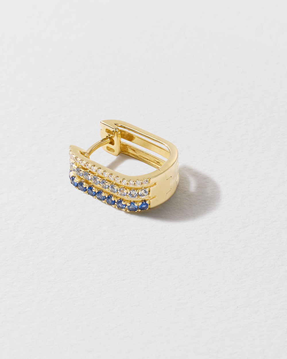 Triple Diamond & Blue Sapphire Row Hoop Earring