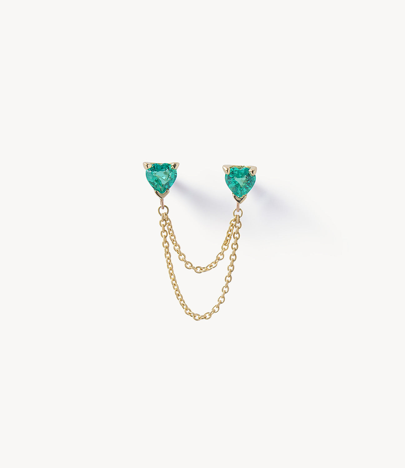 Double Emerald Heart Stud Earrings with Chain