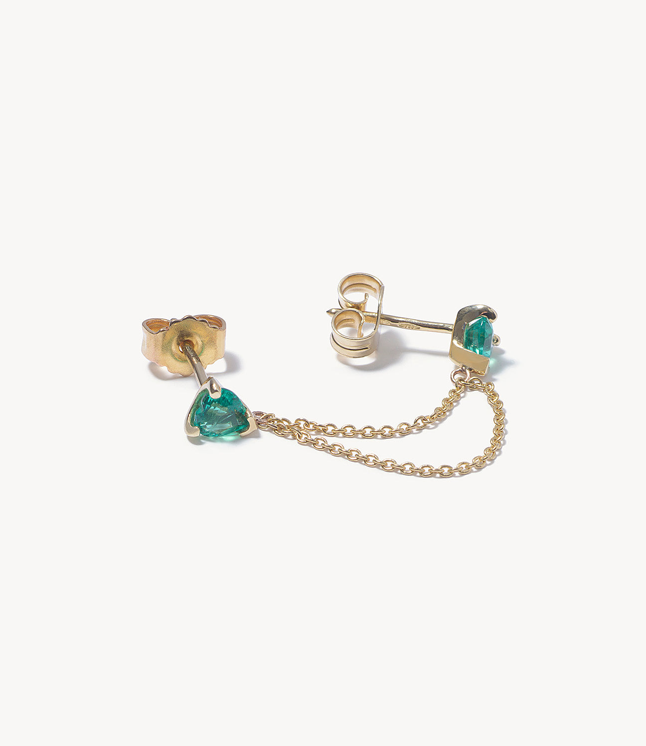 Double Emerald Heart Stud Earrings with Chain