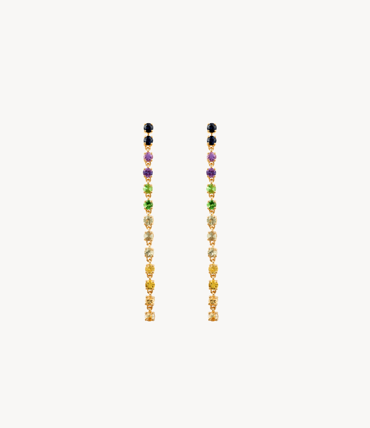 Light Rainbow Sapphire Drop Earrings in Yellow Gold