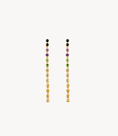 Light Rainbow Sapphire Drop Earrings in Yellow Gold