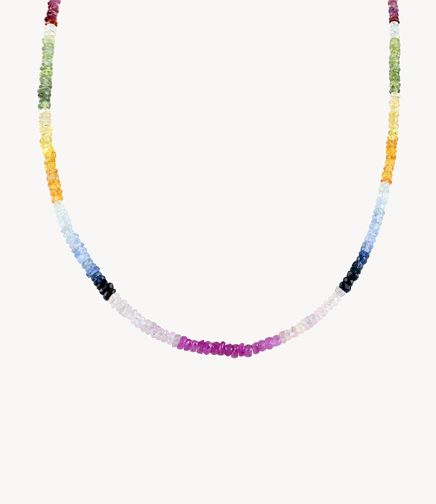 Graduated Rainbow Sapphire Beaded Necklace