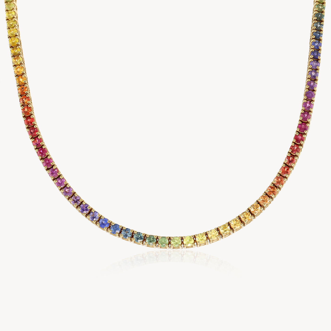 Graduated Rainbow Sapphire Tennis Necklace