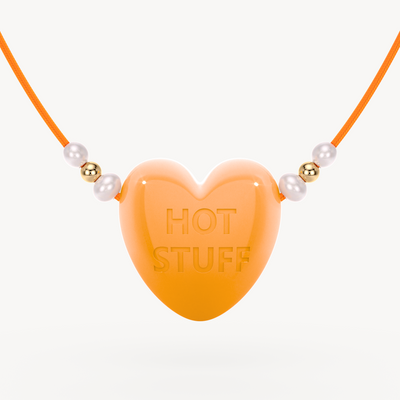 'Hot Stuff' Cord Necklace with Pearl + Gold Beads