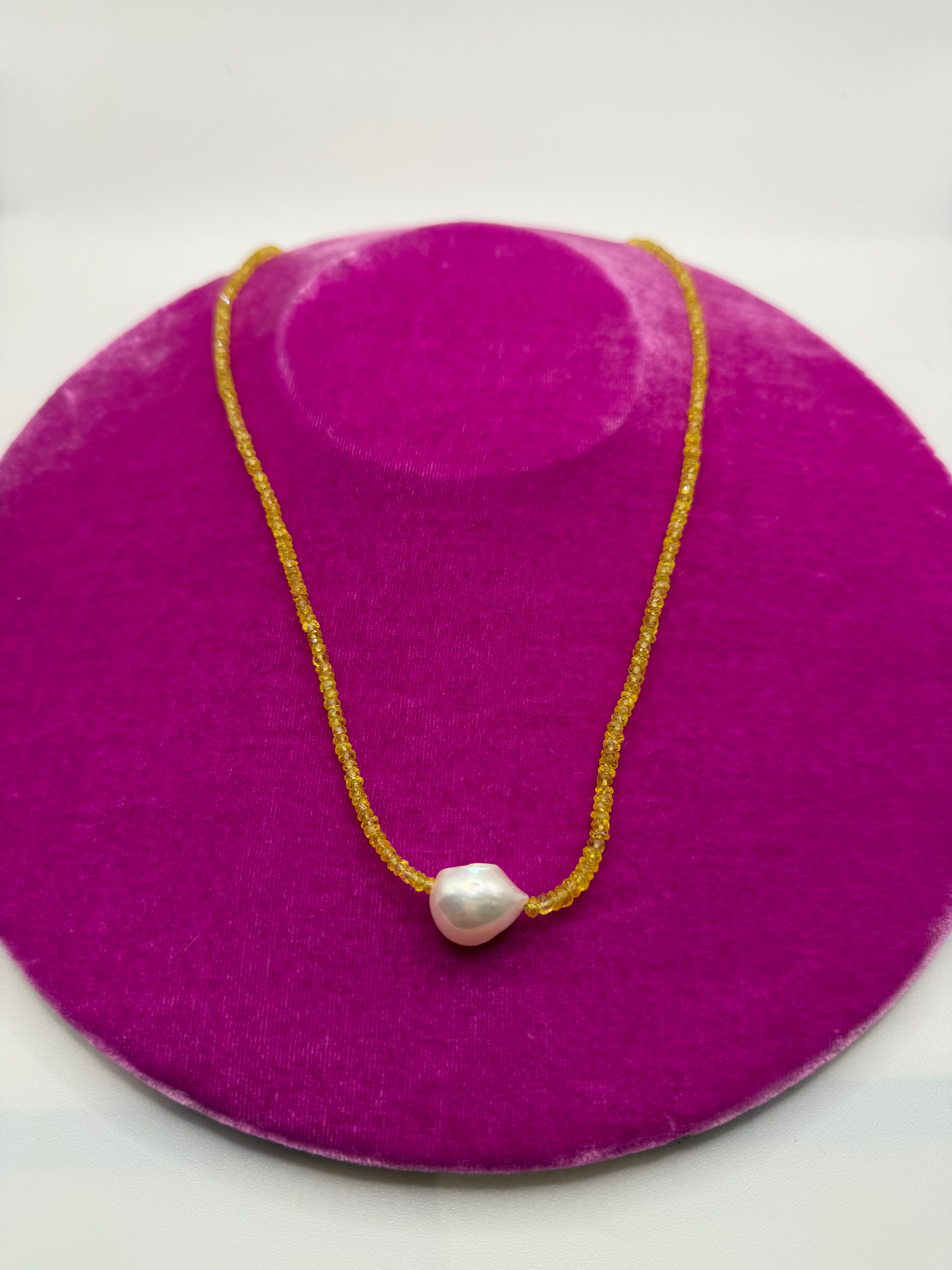 Yellow Sapphire and Pearl Beaded Necklace