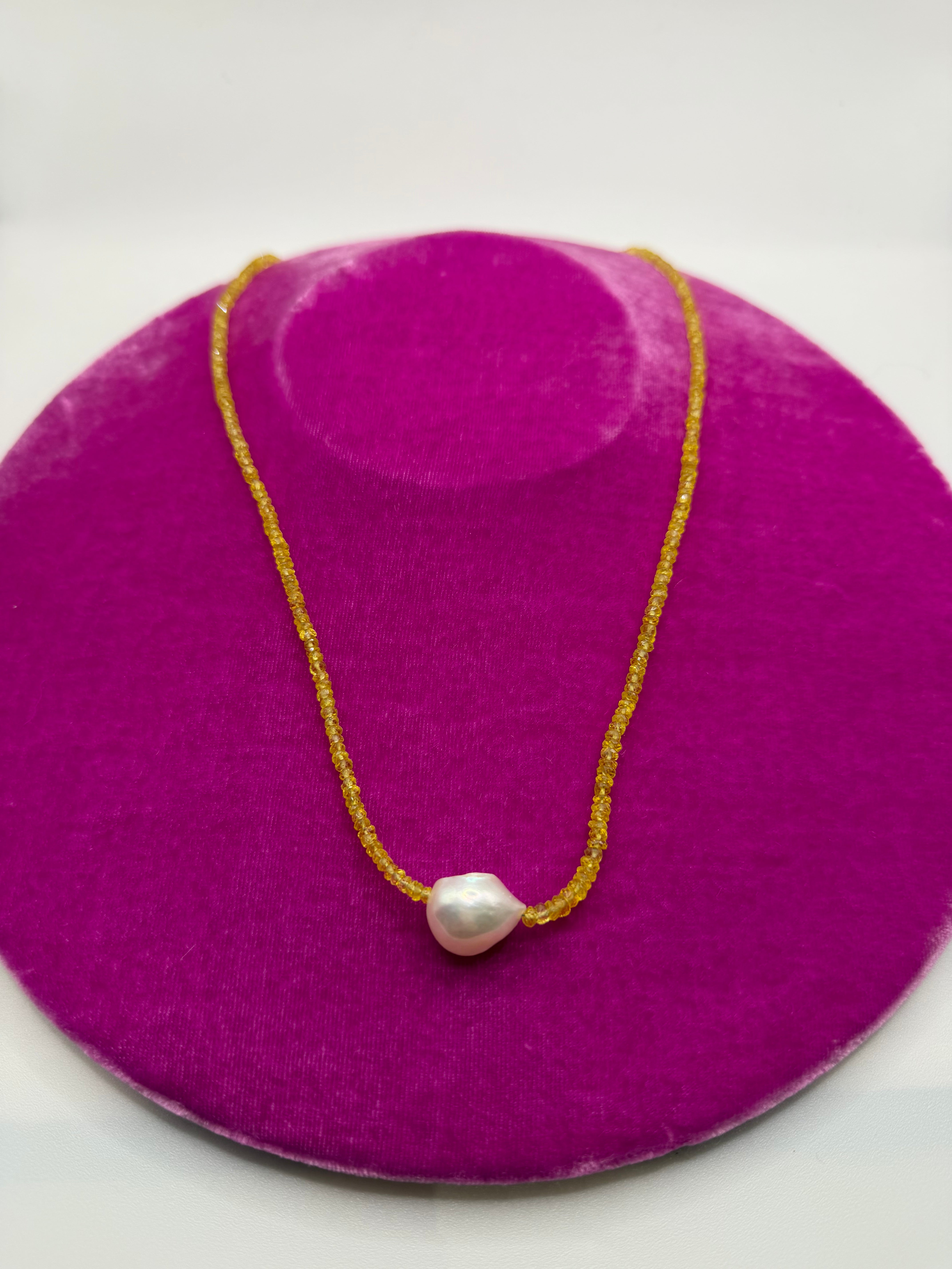Yellow Sapphire and Pearl Beaded Necklace
