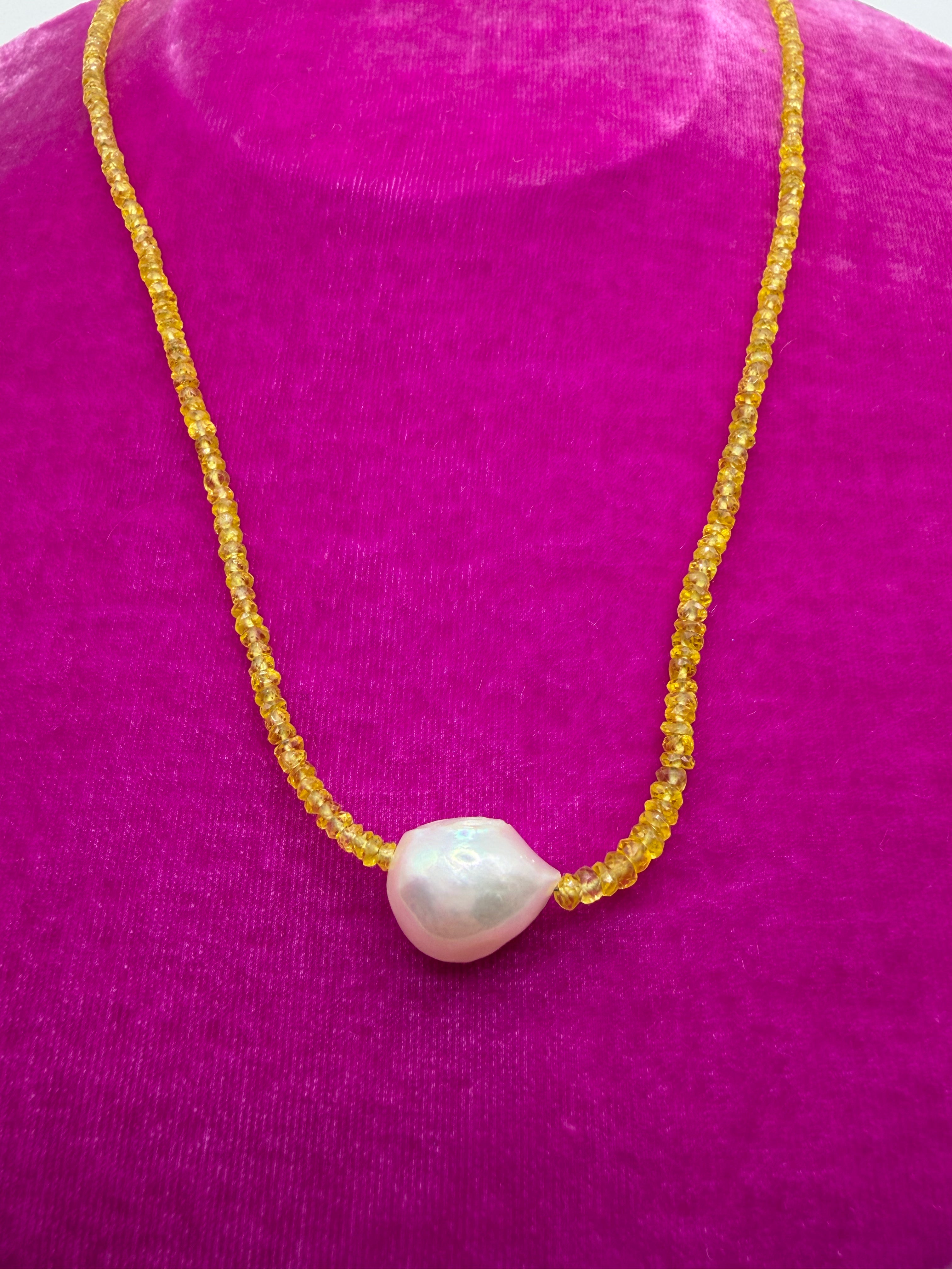 Yellow Sapphire and Pearl Beaded Necklace
