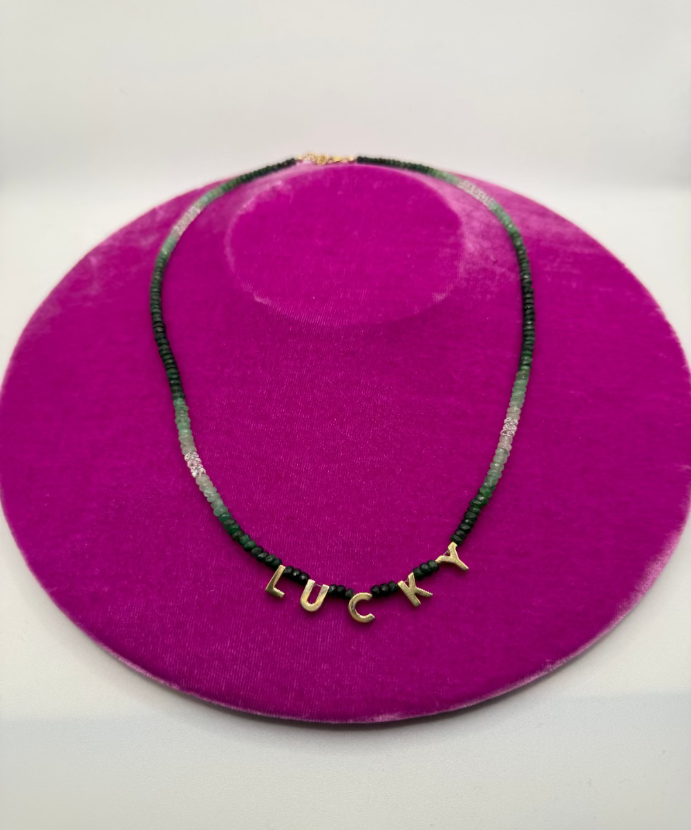 Green Emerald 'LUCKY' Beaded Necklace
