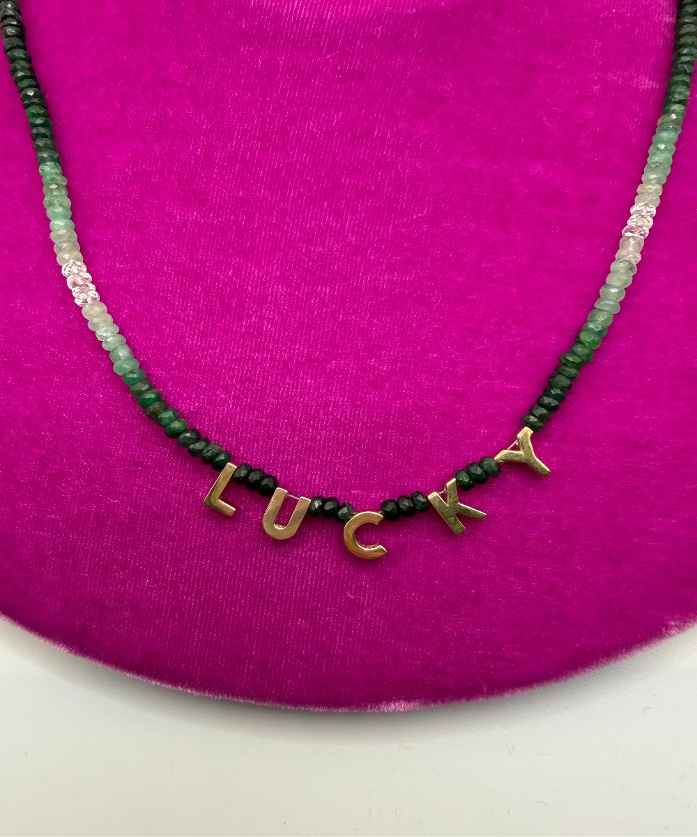 Green Emerald 'LUCKY' Beaded Necklace