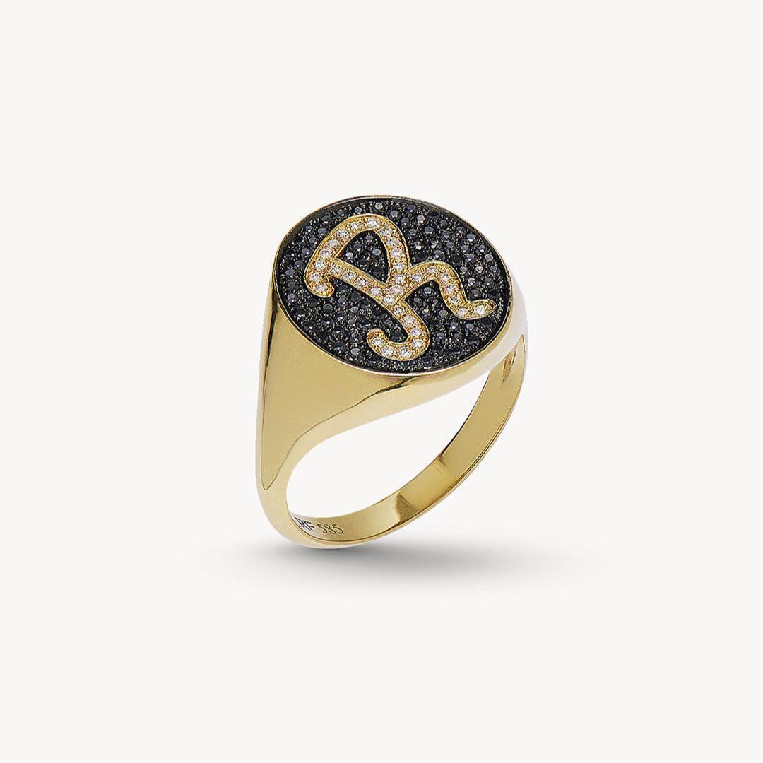 Personalised Black Diamond Letter Signet Ring