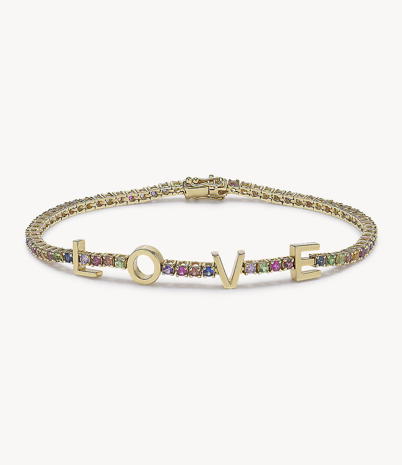 Graduated Rainbow Sapphire 'Love' Tennis Bracelet