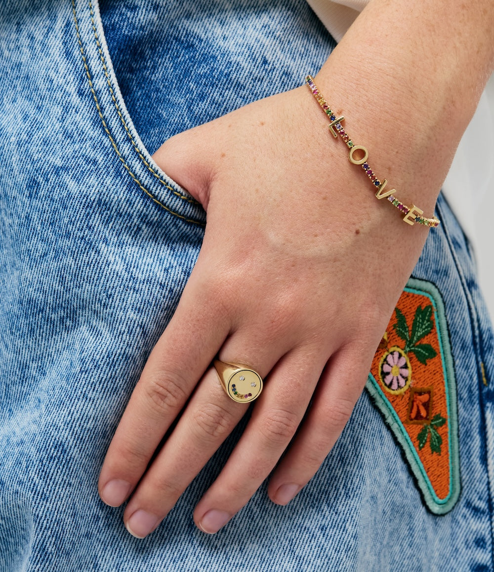 Rainbow Sapphire & Diamond Happy Or Sad Flip Ring