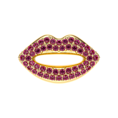 Pink Sapphire Lips Yellow Gold Charm