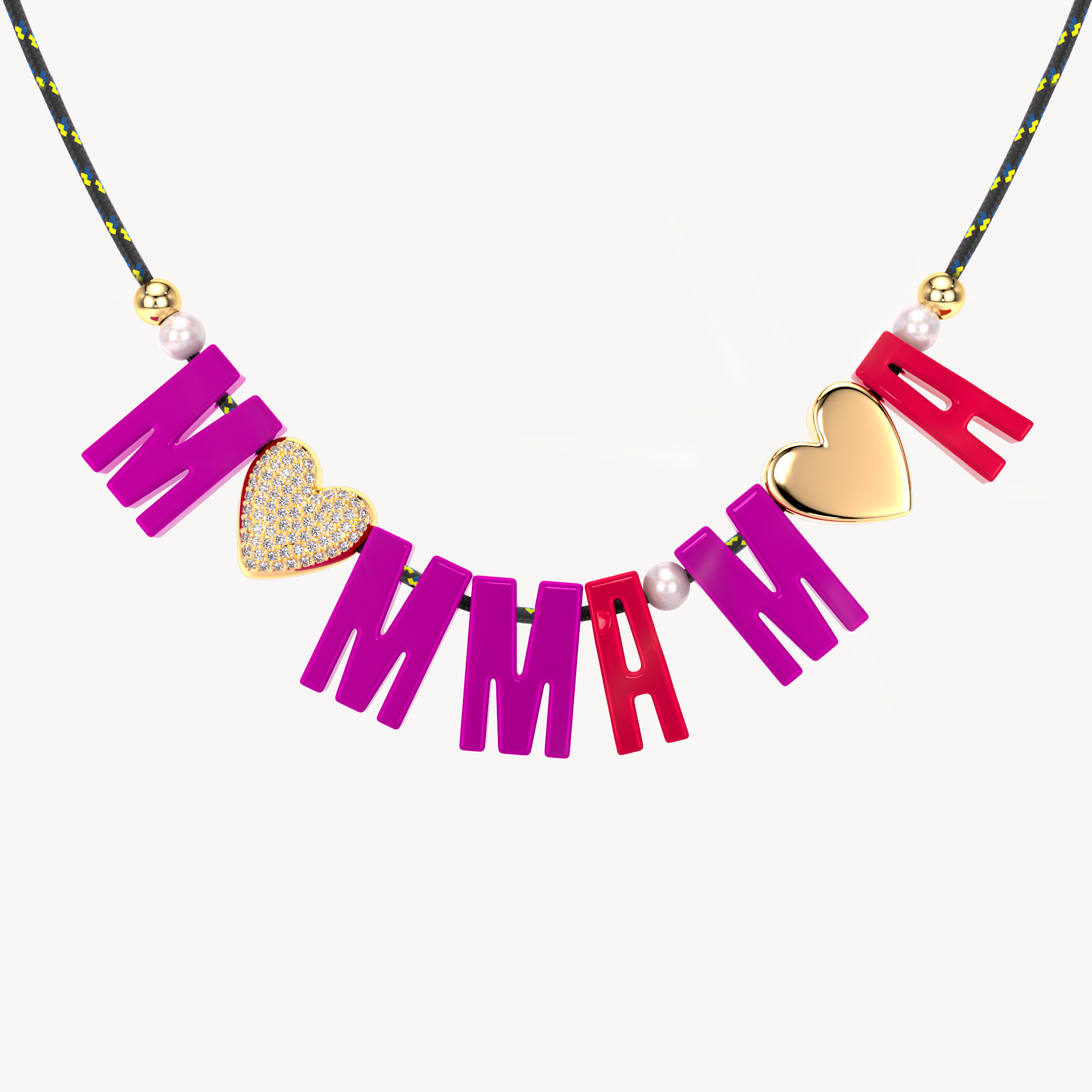 'Mamma Mia' Luxe Charm Cord Necklace With Pearls