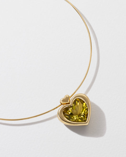 Cupid's Big Quartz Heart Pendant on Torque Necklace | 14k Gold