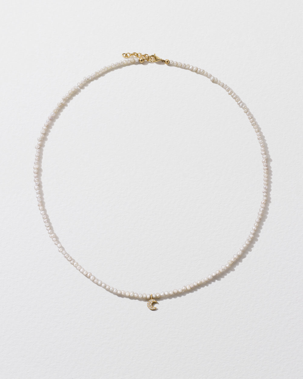 Baby Potato Pearl & Diamond Moon Necklace