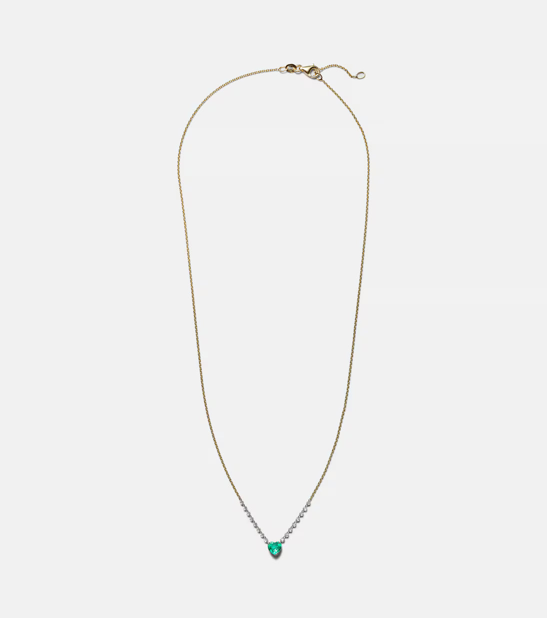Drilled Diamond and Emerald Heart Necklace