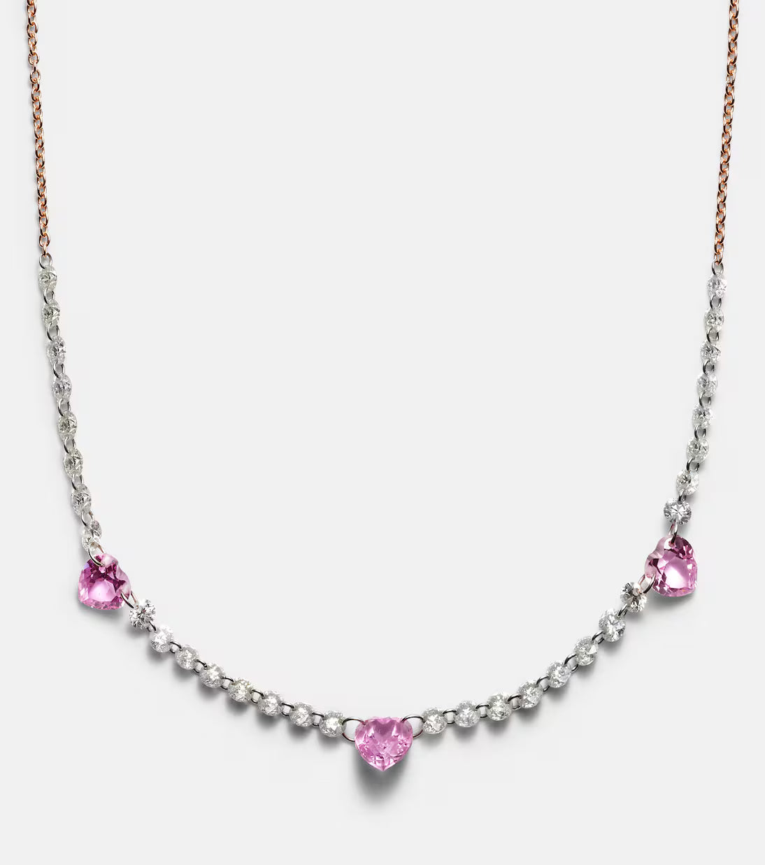 Triple Pink Sapphire Heart and Diamond Necklace