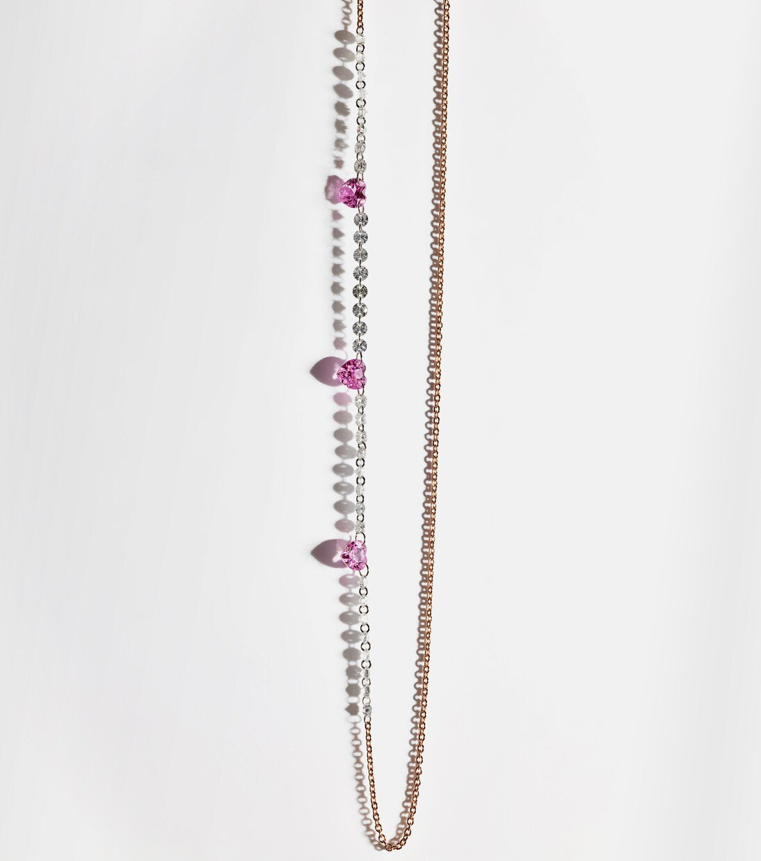 Triple Pink Sapphire Heart and Diamond Necklace