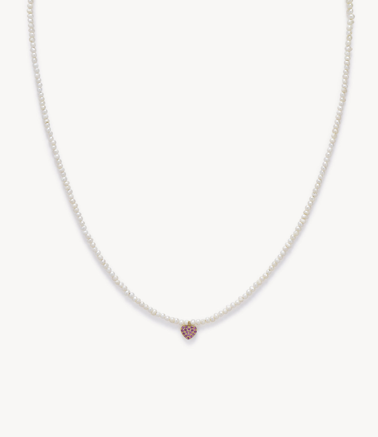 Baby Potato Pearl & Pink Sapphire Heart Necklace
